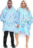 Adult Oversized Warm Printed Fleece Hoodie Wearable Blanket