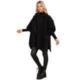 Women's Unique Fashion Button Up Cape Coat Black