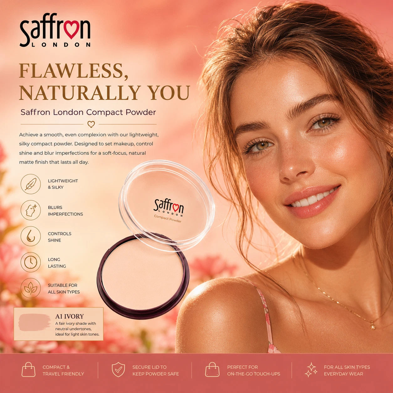 Compact Pressed Face Powder 4 Assorted Light Shades Tray of 24