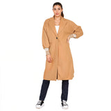 Women's Cuffed Sleeve Front Button Long Line Coat