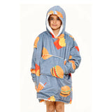 Girls Grey Burger and Fries Printed Blanket Hoodie