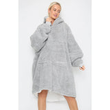 Ladies Grey Teddy Fabric Blanket Hoodie