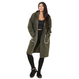 Ladies Longline Zip Up Textured Hoodie Coat Khaki