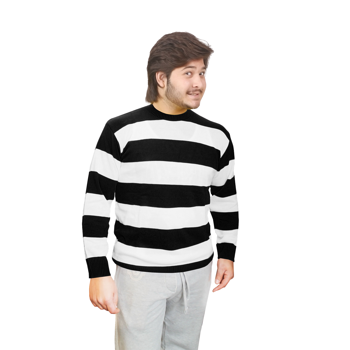 Adult Stripe Knitted Jumper Long Sleeve Pullover Sweatshirt