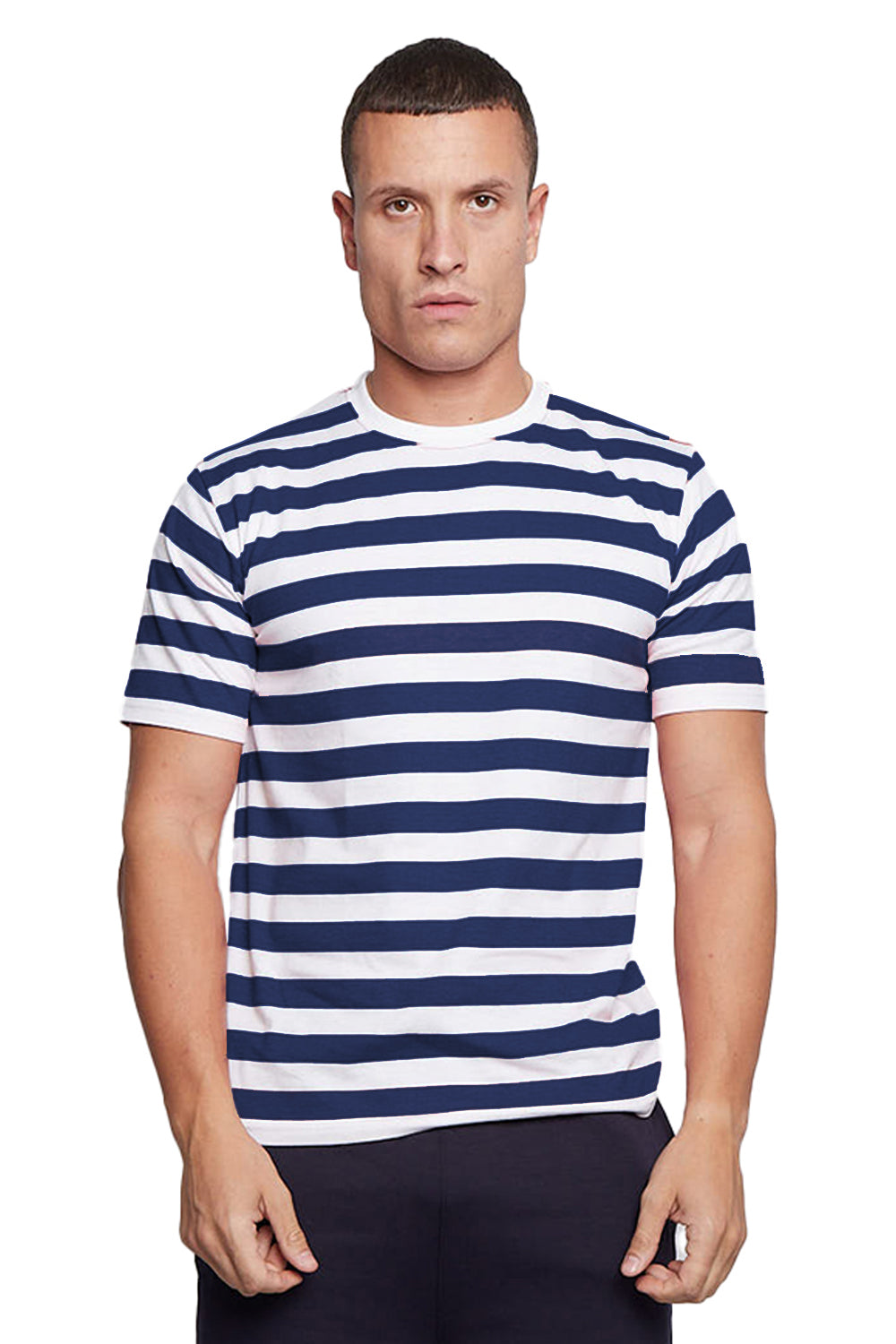 Adult Stripe Crew Neck Basic Short Sleeves Cotton T-Shirt