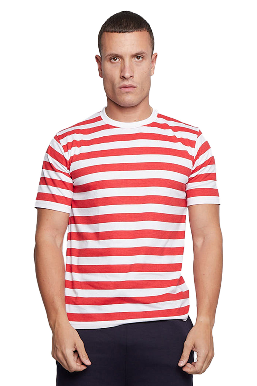 Adult Stripe Crew Neck Basic Short Sleeves Cotton T-Shirt