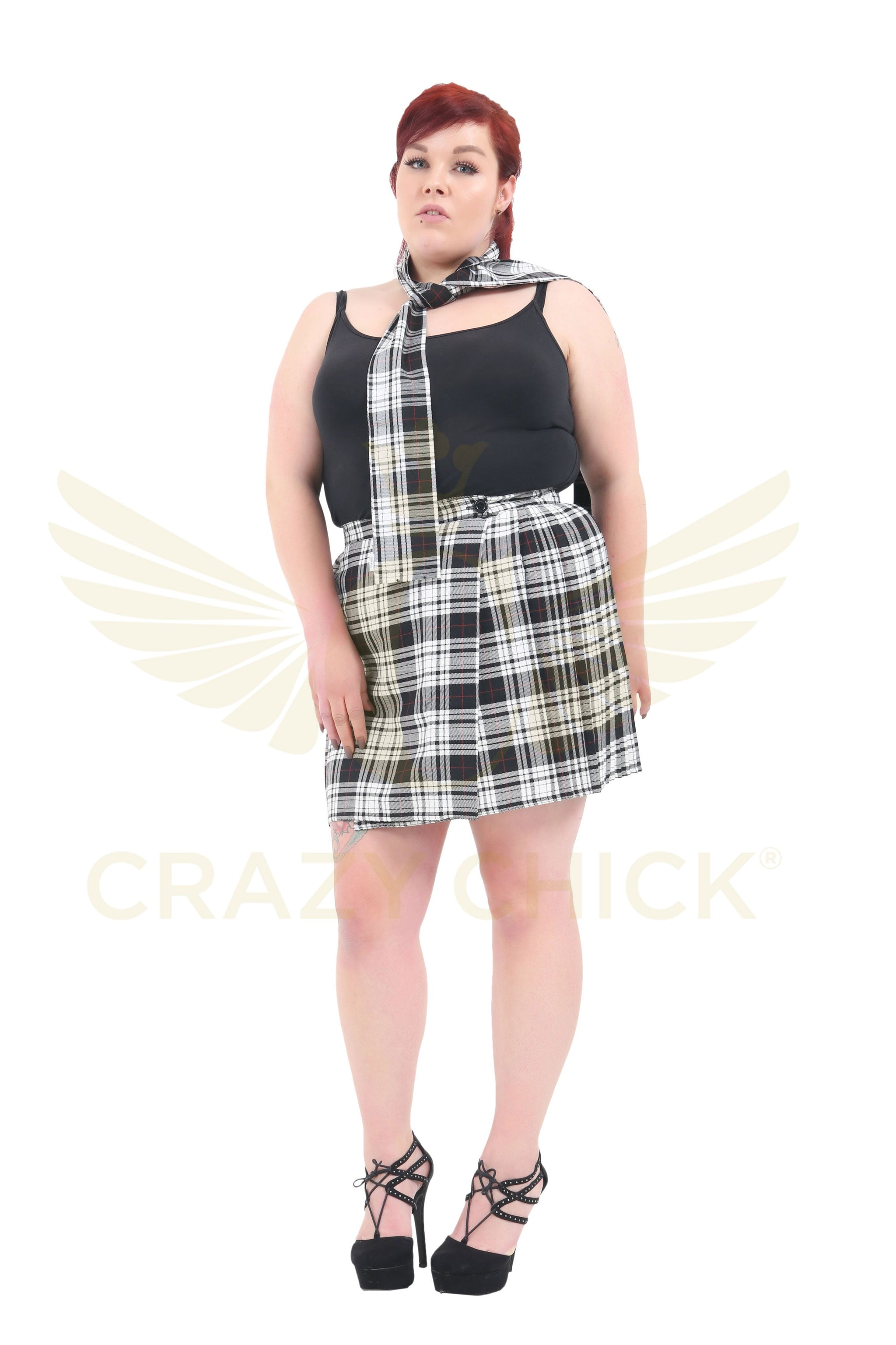 Plus Size Ladies Tartan Pleated Wrap Over Buttoned Kilt Skirt (18 Inches)