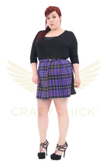 Women's 18 Inches Tartan Pleated Wrap Over Buttoned Skirt