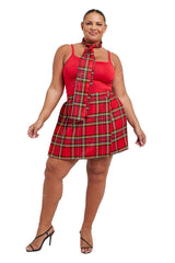 Women's 18 Inches Tartan Pleated Wrap Over Buttoned Skirt