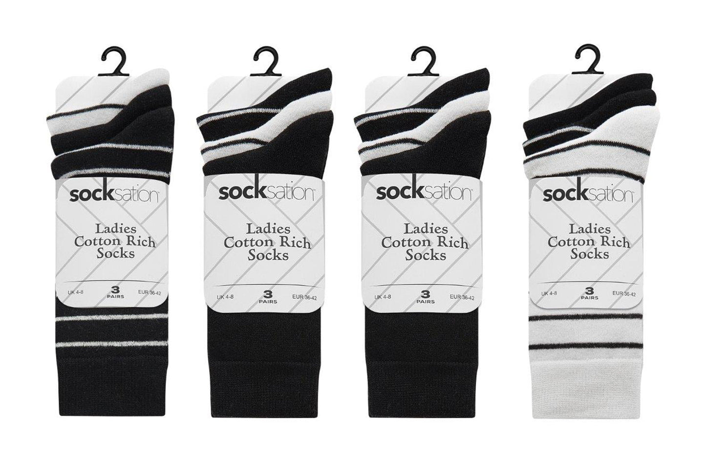 Ladies Celebration Gala Striped Cotton Socks 3 Pack