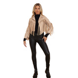 Ladies Winter Fashion Vegan Leather Tassle Jacket