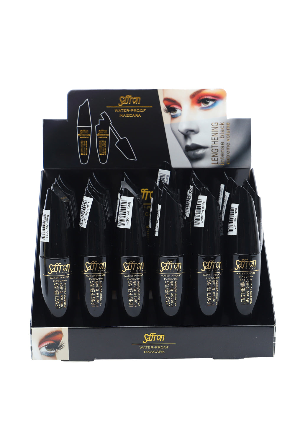 Waterproof Intense Black Lengthening Extra Volume Mascara Pack of 24