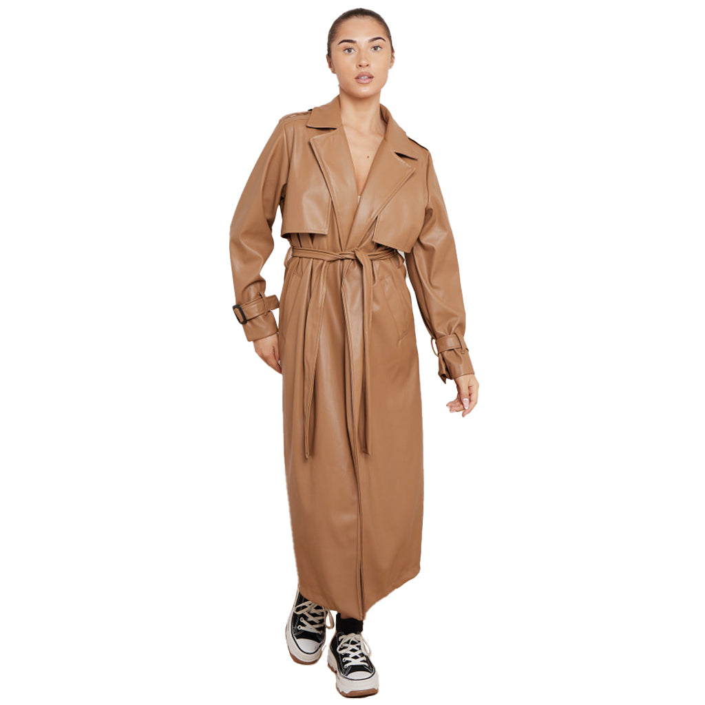 Women's Waterfall Vegan Leather Mac Coat