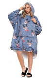 Adult Oversized Warm Printed Fleece Hoodie Wearable Blanket